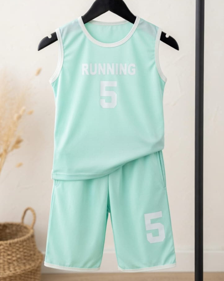 Mint Green Running 5 Sleeveless Kids Summer Set