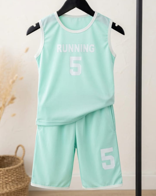 Mint Green Running 5 Sleeveless Kids Summer Set