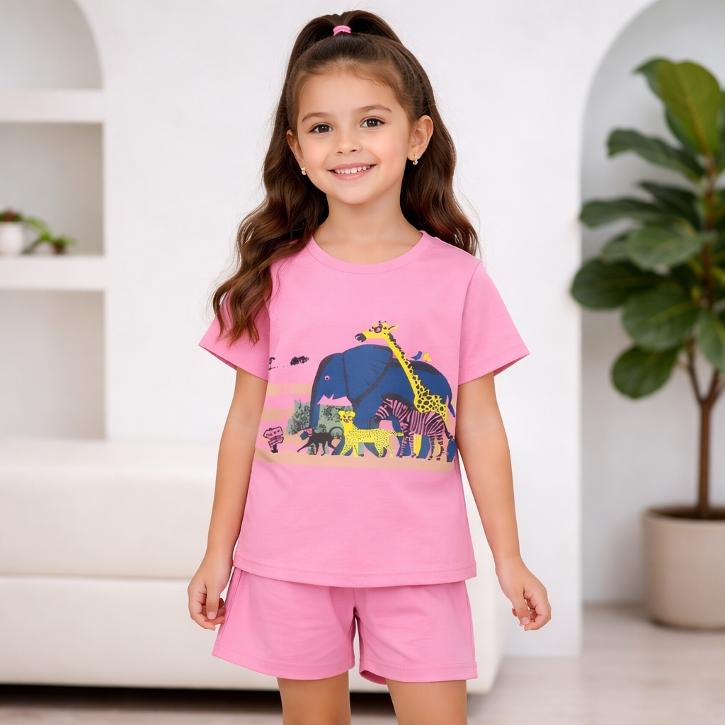 Girls Pink Animal Print  Set