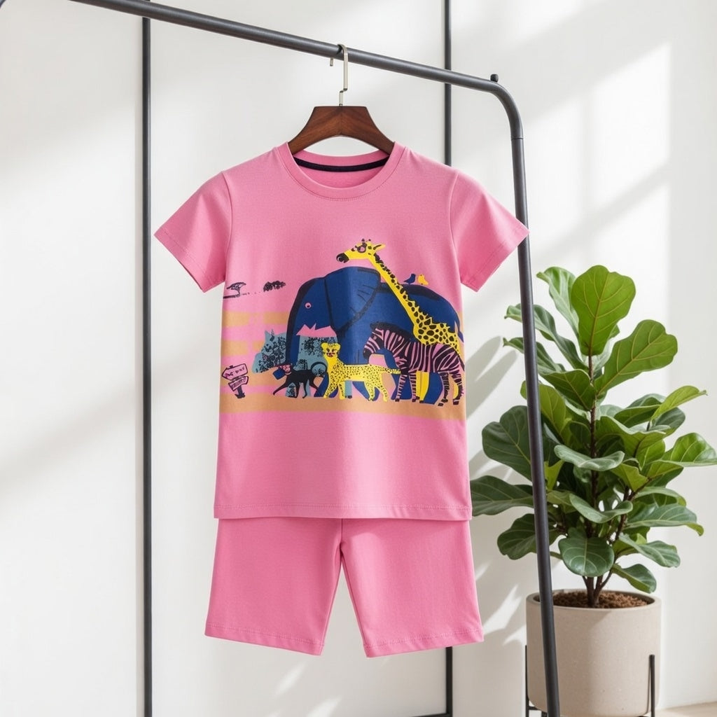 Girls Pink Animal Print  Set