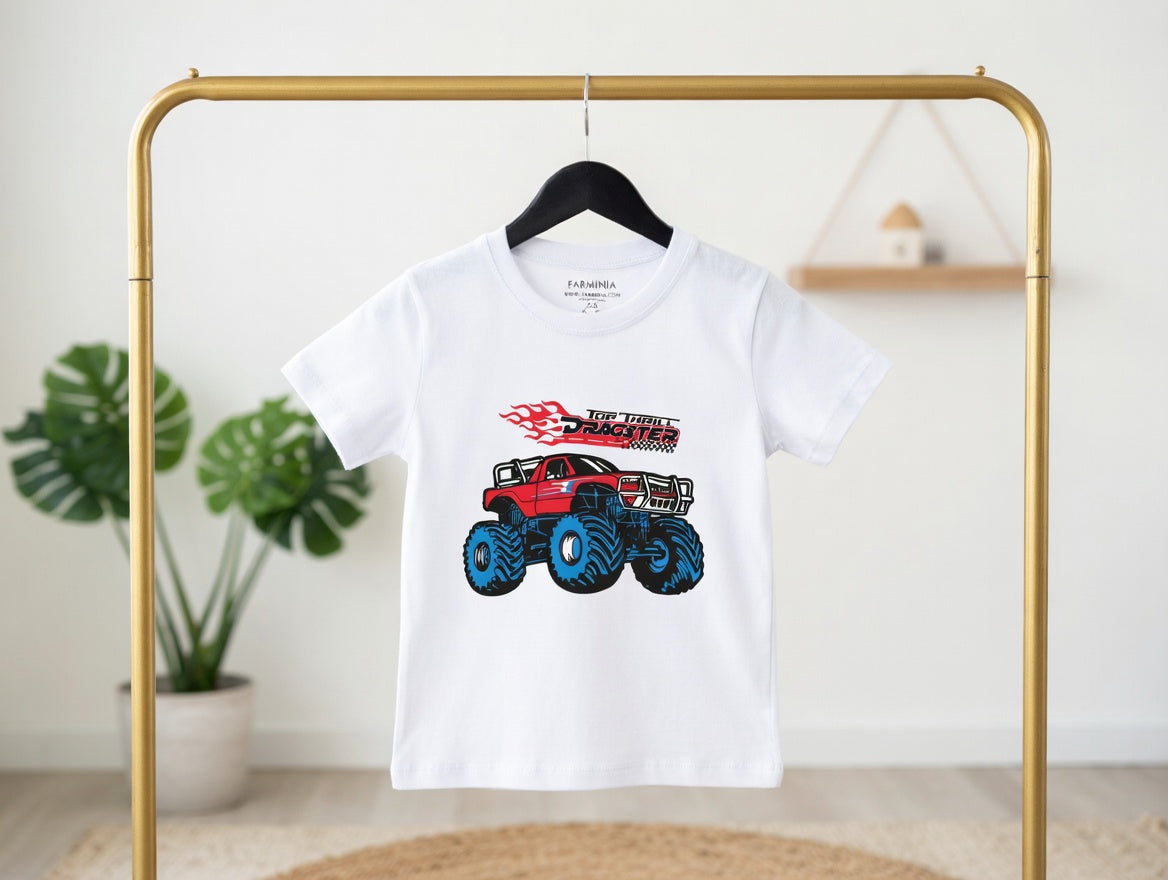 Kids White Monster Truck Graphic T-Shirt
