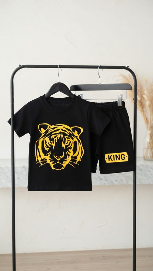 Boys Black Tiger Print “King” Set