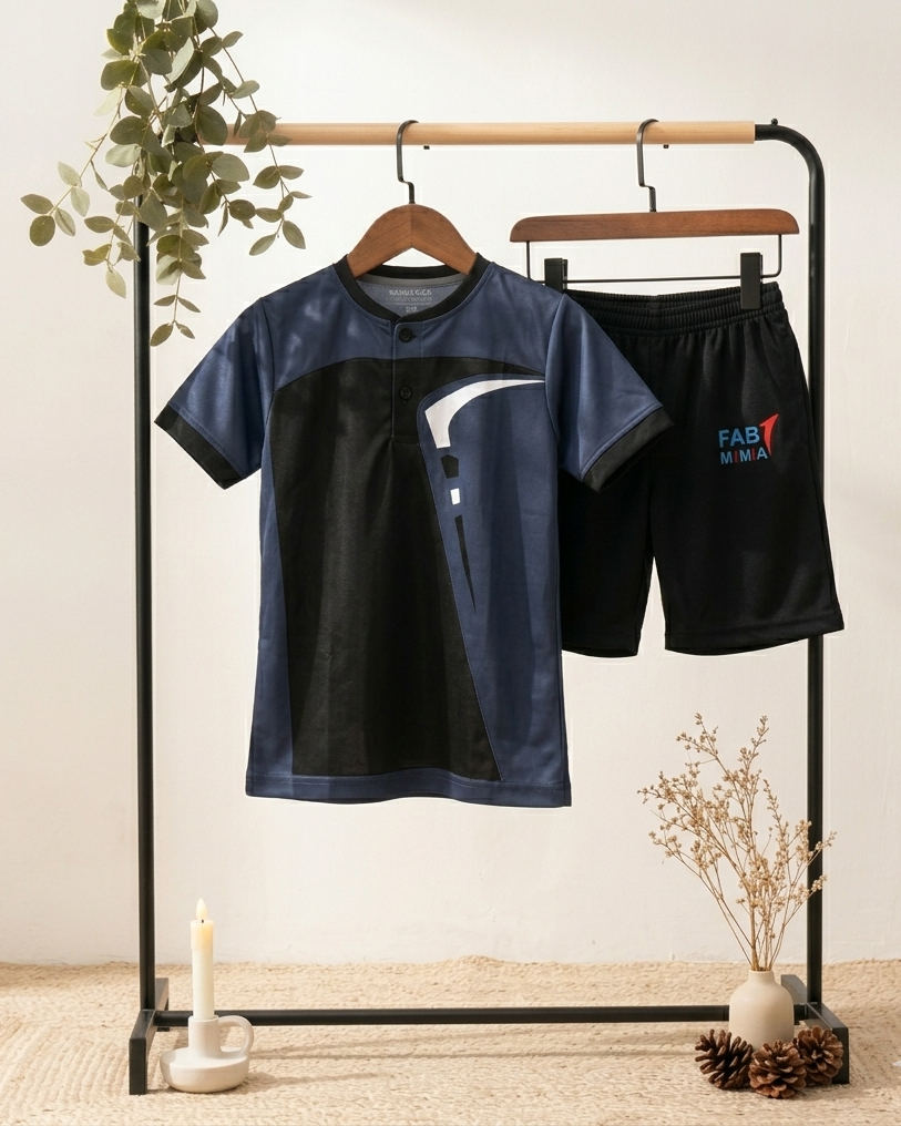 Boys Navy & Black Casual Summer Co-Ord Set
