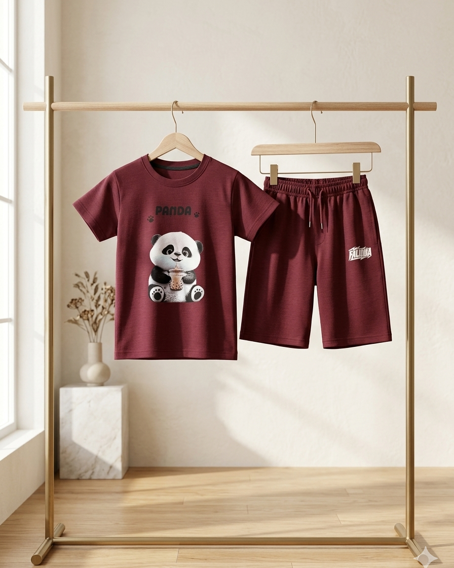 Maroon Panda Co-ord Set