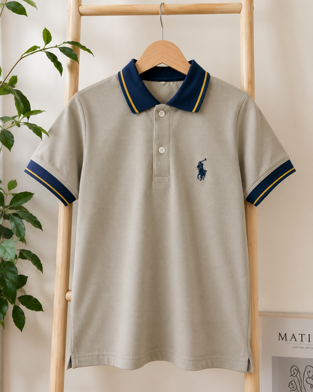 Beige & Navy Polo Shirt